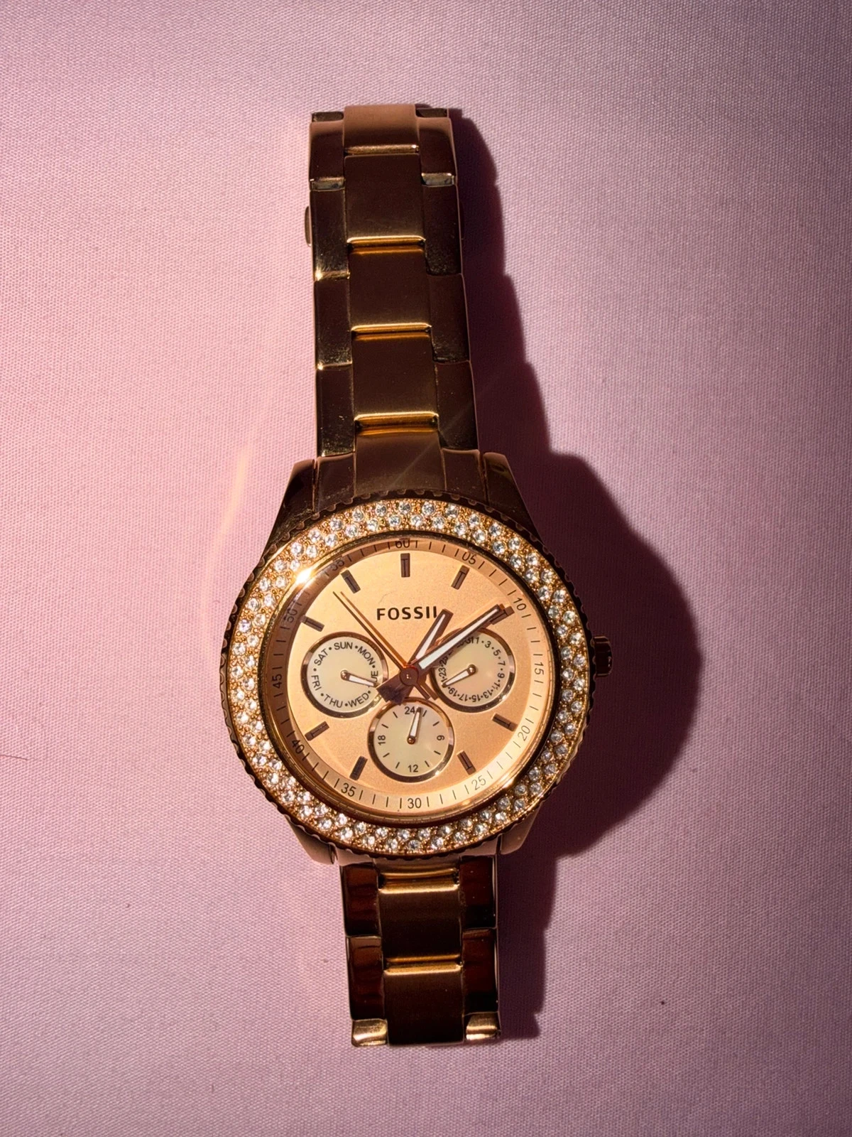Fossil dameshorloge roze goud Strass Doos + schakels – photo 5